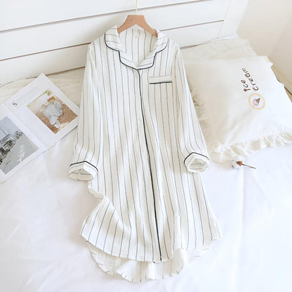 Chemise de Nuit en Coton Rayures Pastel