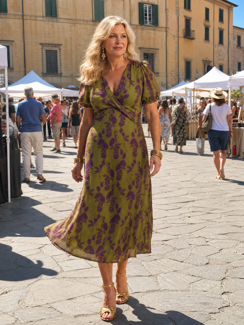 Women's Floral Midi Dress with Flowing Fit - Casual and Elegant