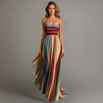 Robe longue femme bustier plissée – Robe maxi élégante sans bretelles pour soirée et mariage