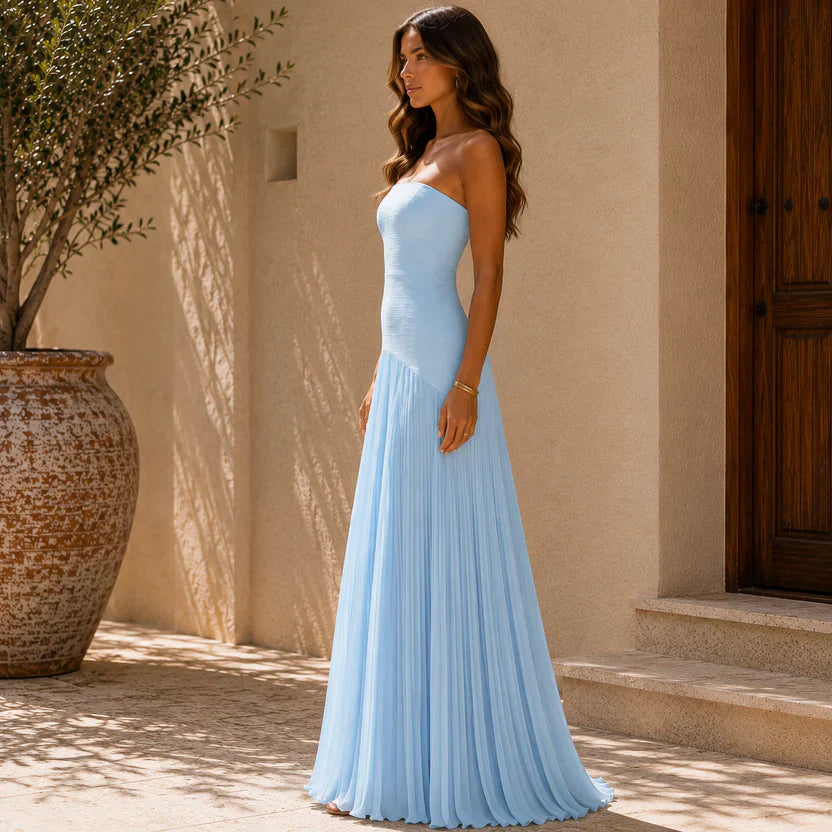 Long strapless draped dress for women - Elegant and refined