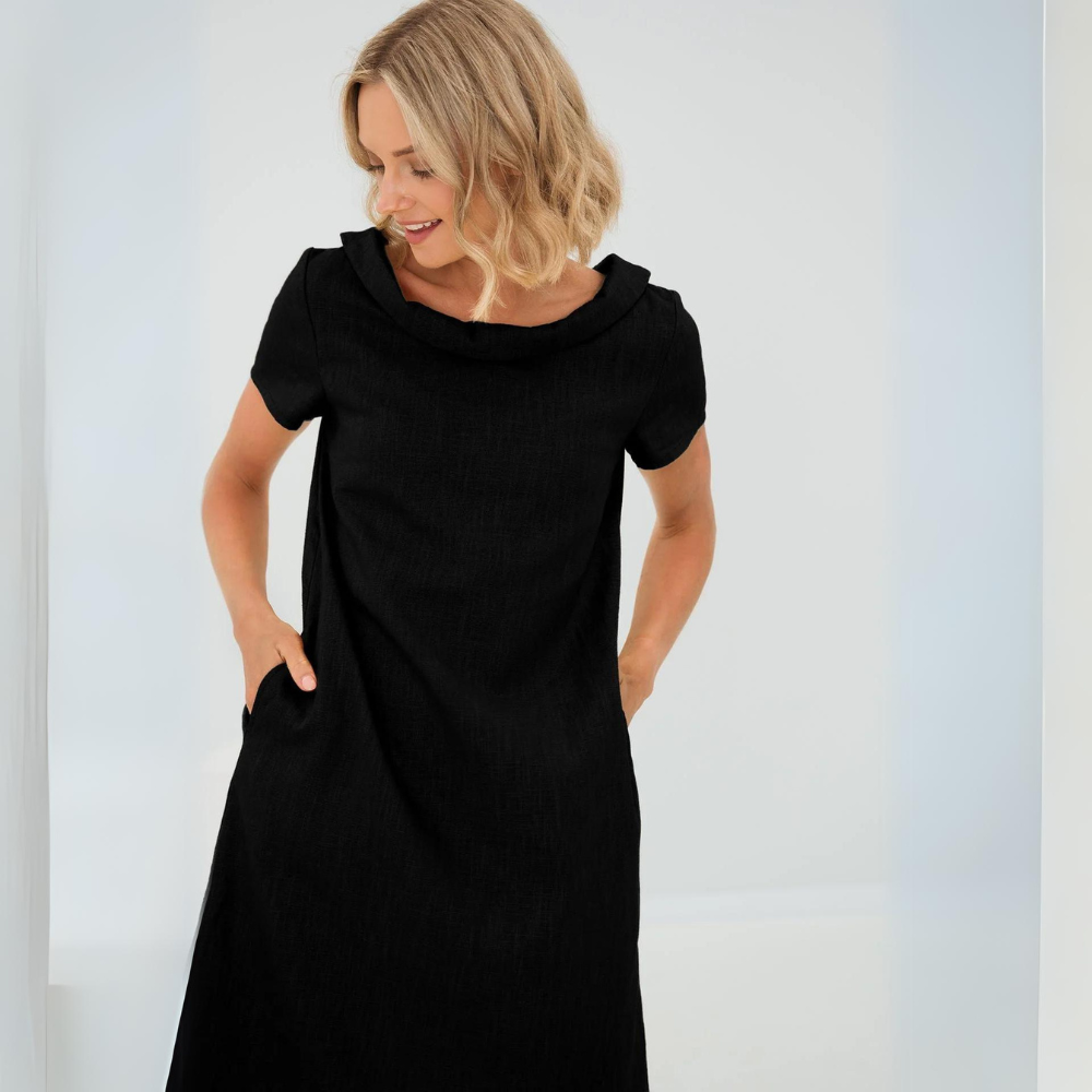 Robe douce en lin femme avec poches – Robe d’été fluide et décontractée