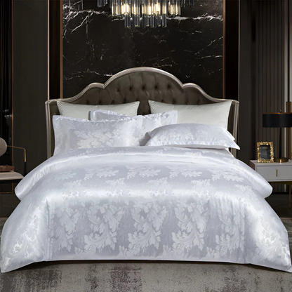 Parure de lit satin de luxe – Housse de couette élégante avec motif jacquard