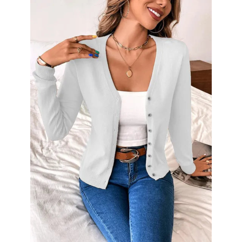 Gilet élégant à col V ajusté pour femme – Tricots boutonné