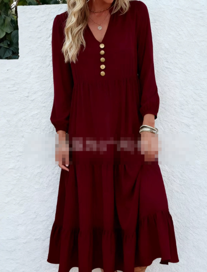 Robe Midi Femme à Manches Longues et Col Rond – Élégante et Flatteuse