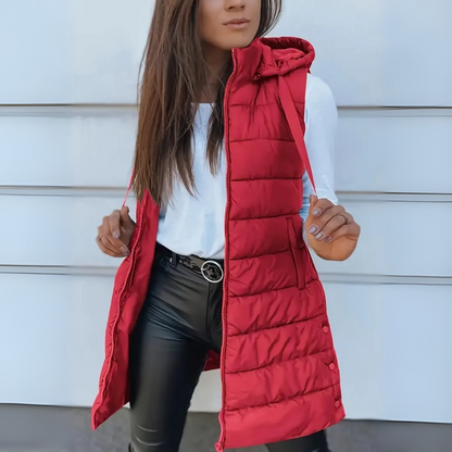 Doudoune longue sans manches femme – Gilet matelassé à capuche léger et chaud