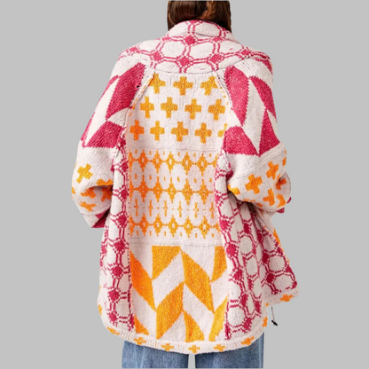 Lang geometrisk cardigan til kvinder - Dristig og farverig