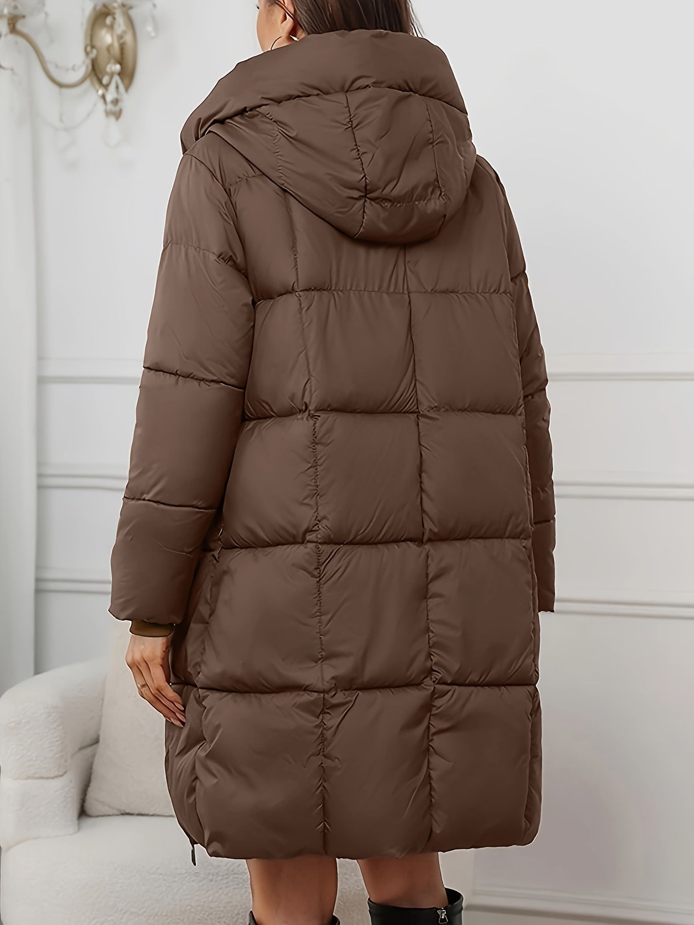 Abrigo acolchado largo con capucha para mujer – Estilo invernal ligero y cálido