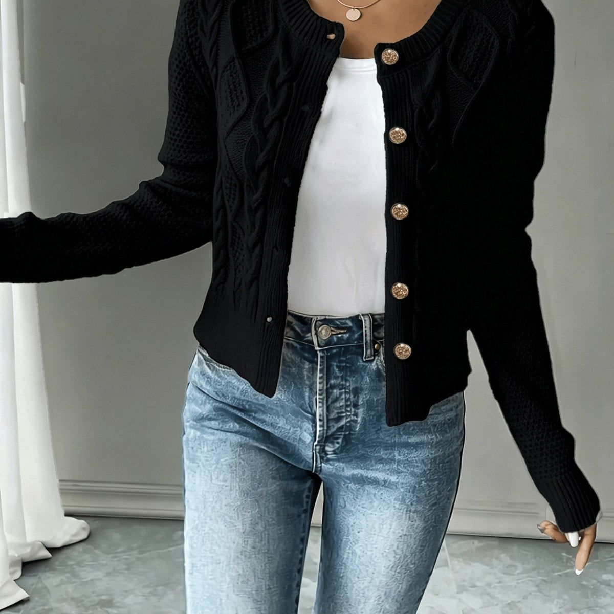 Cárdigan de punto trenzado para mujer con botones - Elegante y suave