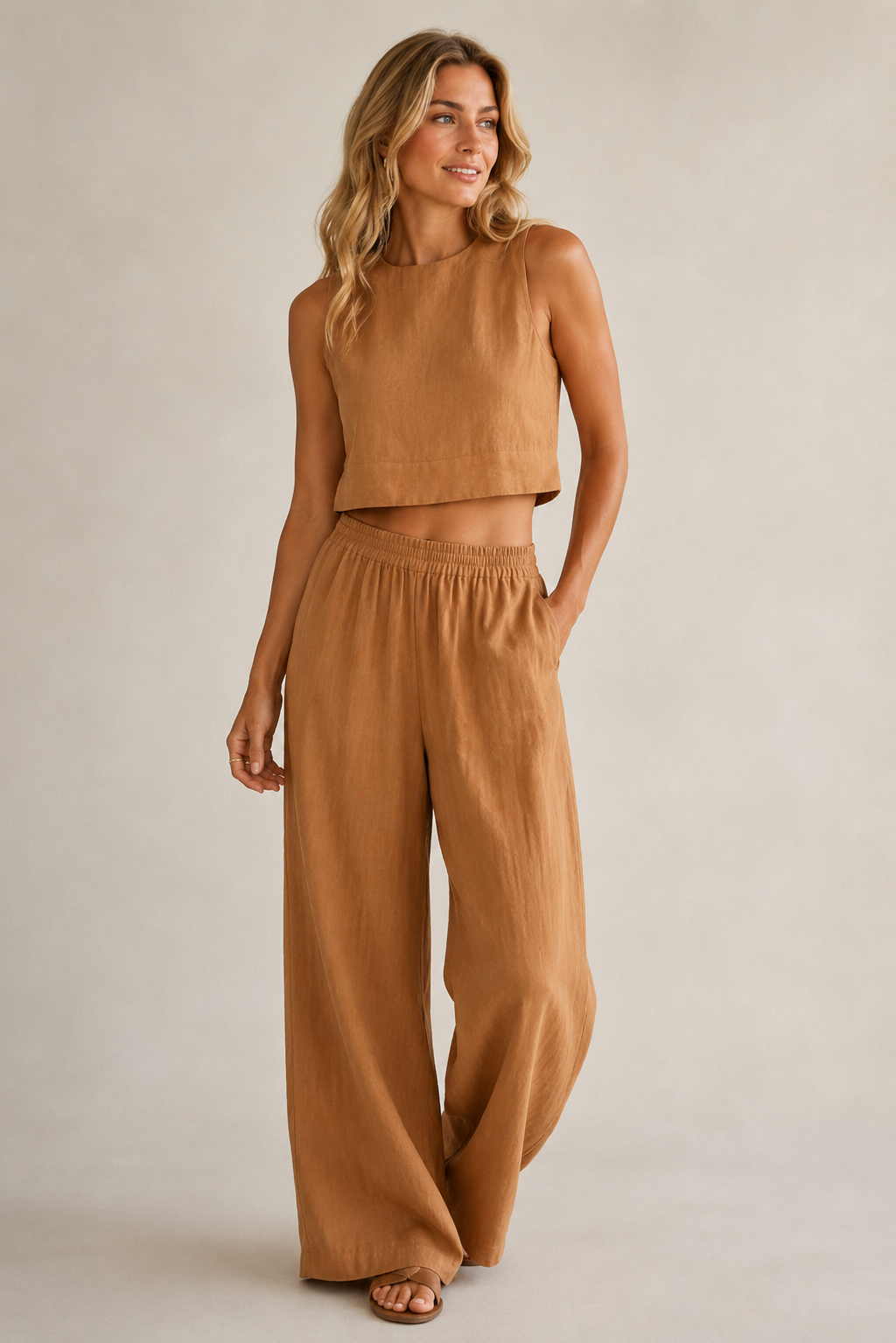 Women's summer cotton two-piece set - Light and natural