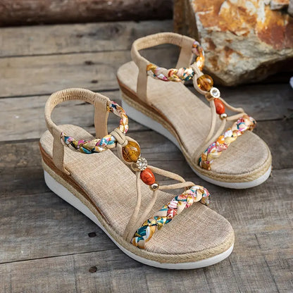 Sandales Femme à Talon Compensé Bohème – Chaussures d’Été Confortables à Petit Talon