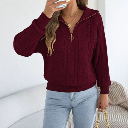 Pull femme torsade avec zip - Chaud et pratique