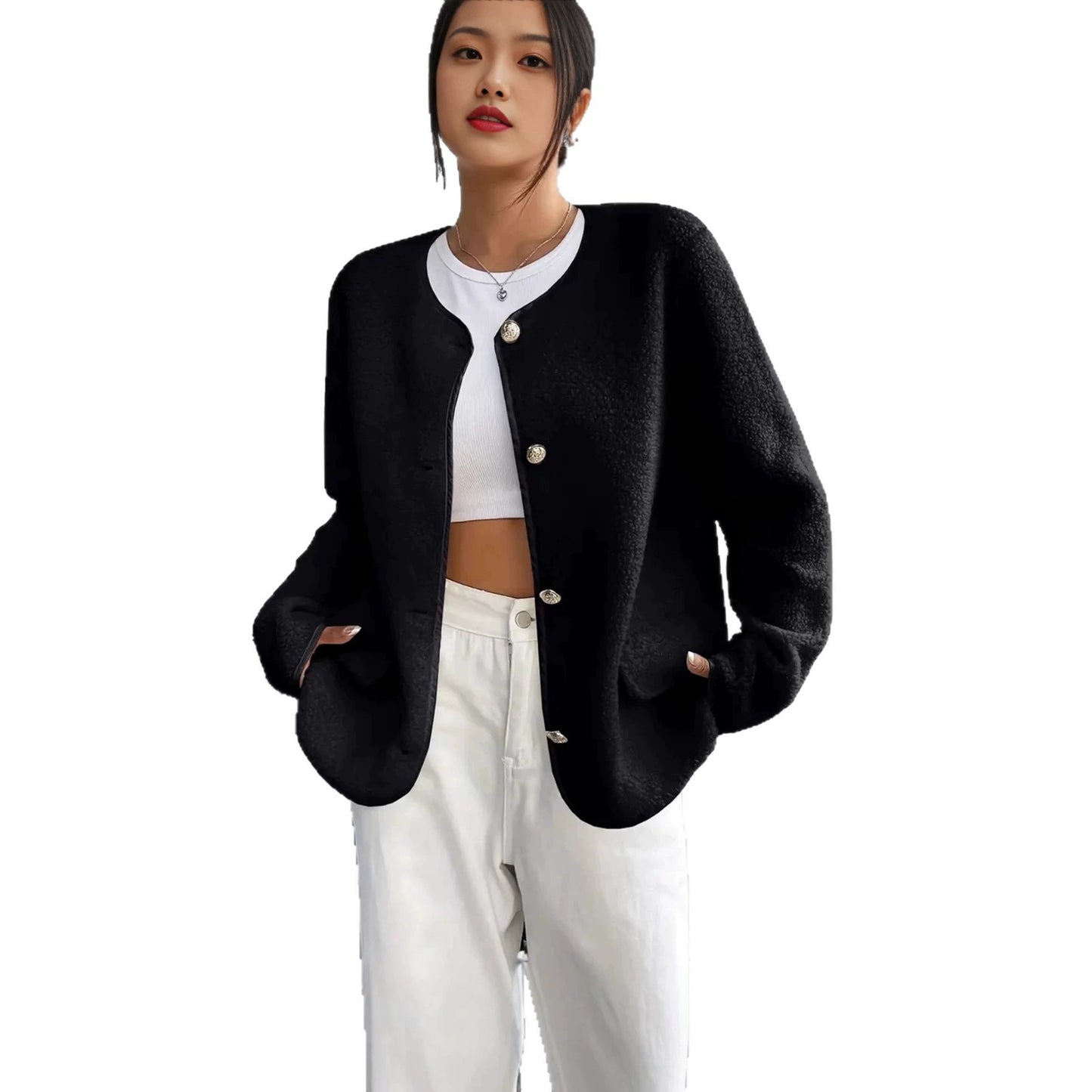 Cappotto in lana testurizzata da donna per taglie forti, ispirato a Chanel – Stile classico ed elegante