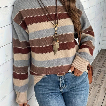 Maglione da donna a righe con girocollo - Morbido e confortevole