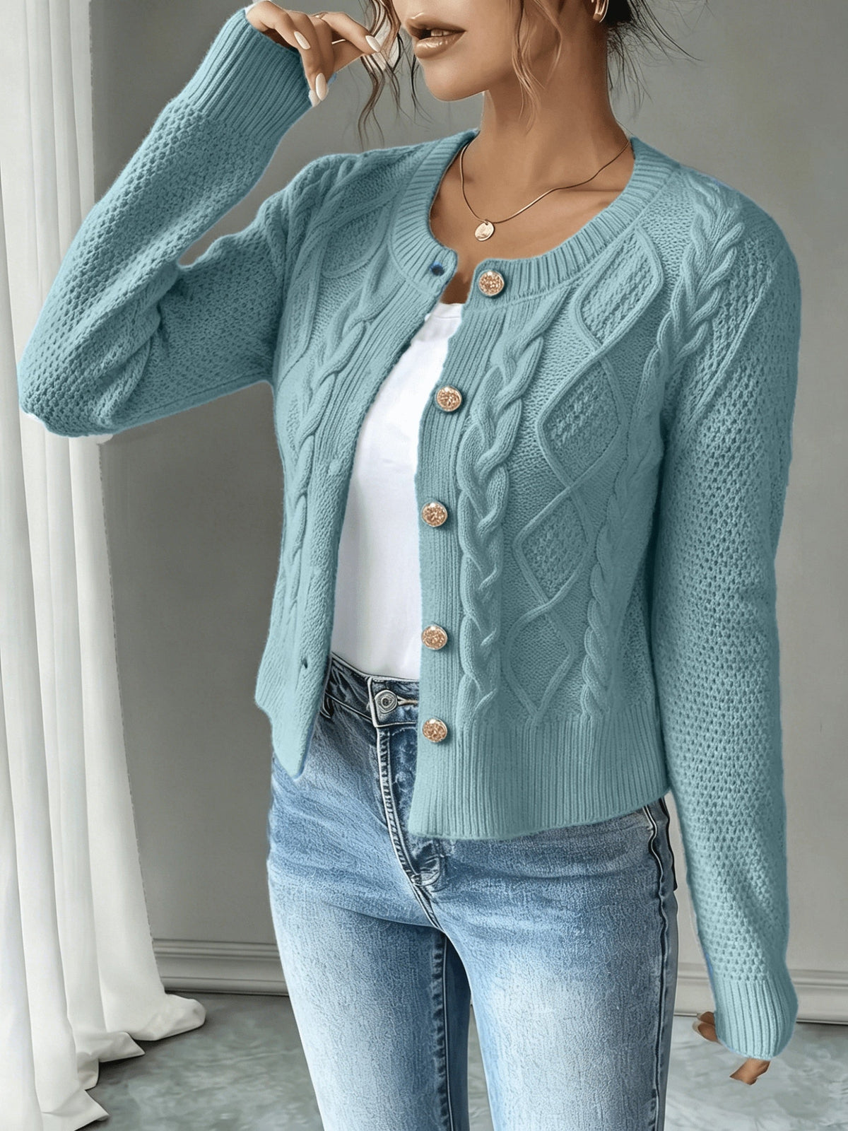 Cárdigan de punto trenzado para mujer con botones - Elegante y suave