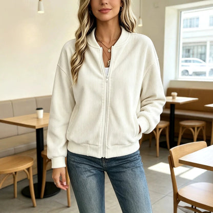 Giacca da donna con cerniera e righe verticali - Retrò e casual