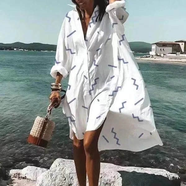 Trendy flowing shirt dress White dress – Dolce-Paris