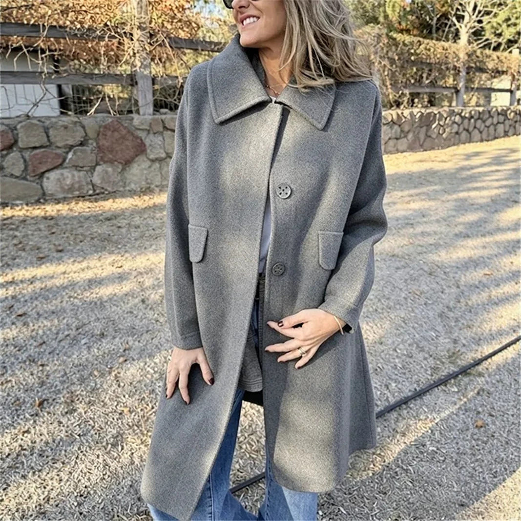 Women's casual single-breasted wool jacket – Elegant and warm everyday style