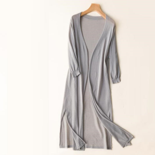 Cardigan long femme léger ouvert manches 3/4