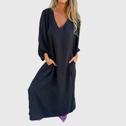 Robe Midi Bohème Col V avec Poches – Confort Décontracté