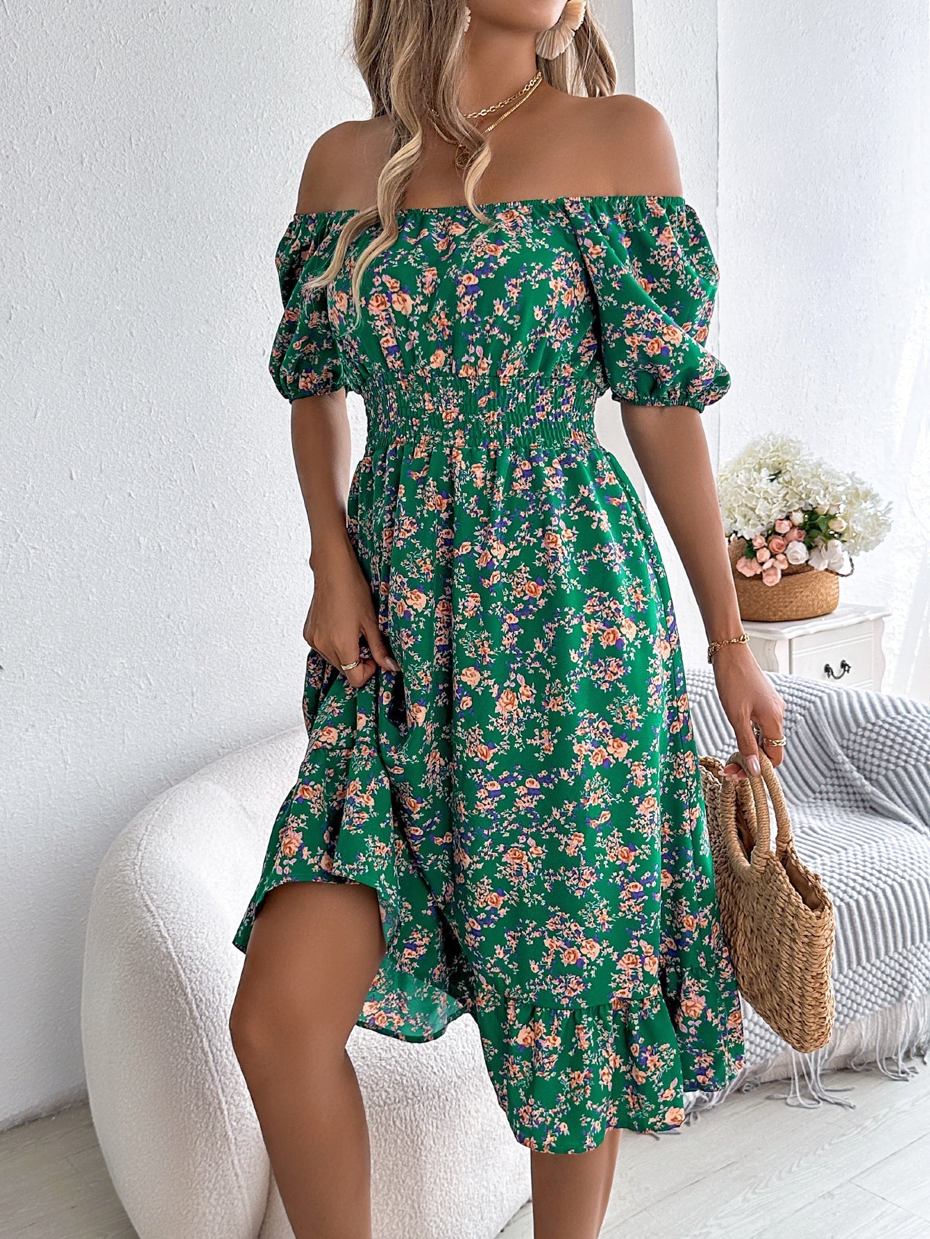 Femme Robe d’Été Mi-Longue à Fleurie Élégante Décontractée – Stylée, Flatteuse