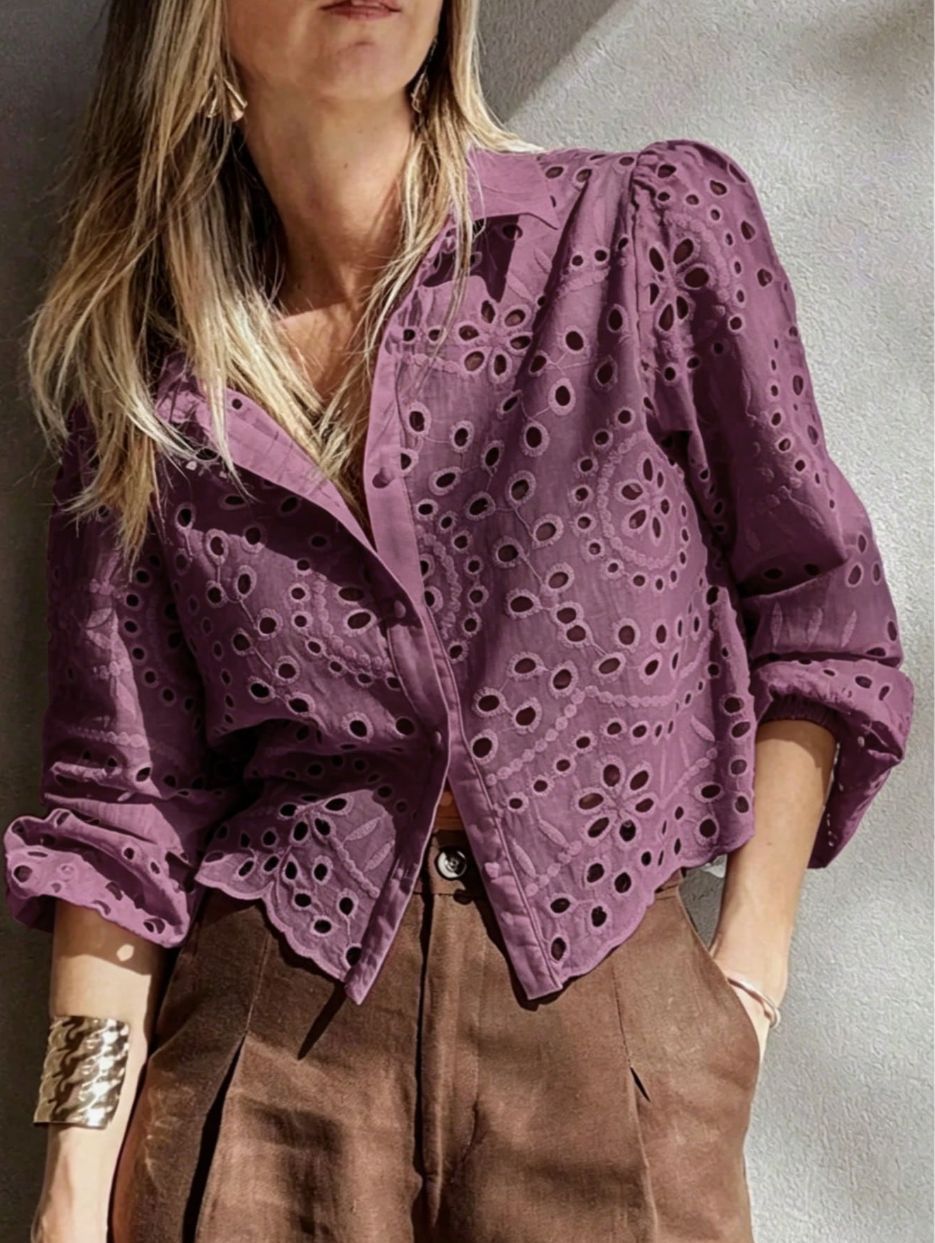 Chemisier femme court brode ajoure - Leger et elegant