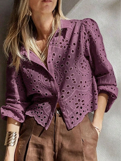 Chemisier femme court brode ajoure - Leger et elegant