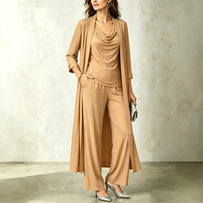 Completo donna 3 pezzi con cardigan lungo e pantaloni
