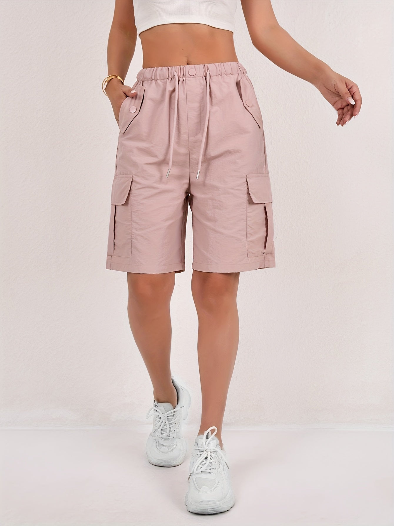 Short cargo Via rose poudré taille élastique femme
