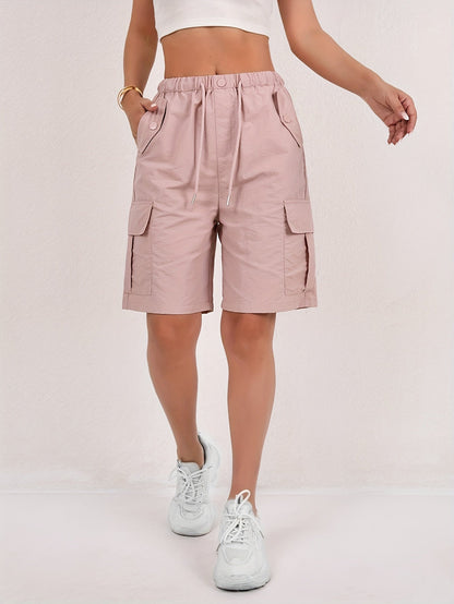 Short cargo Via rose poudré taille élastique femme