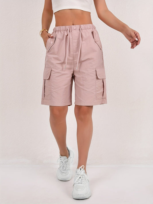 Short cargo Via rose poudré taille élastique femme