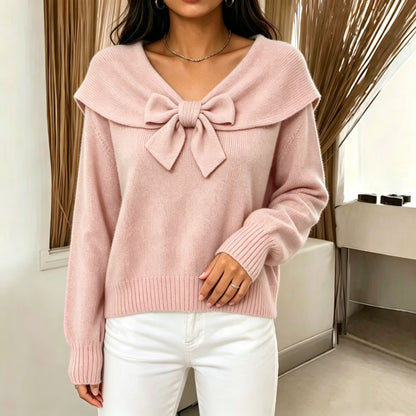Women's knitted bow sweater - Soft and feminine