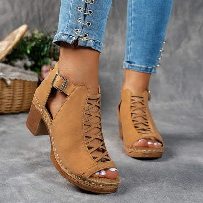 Sandales à boucle ouvertes élégantes hautes femmes – Chaussures d'été légères confortables et premium