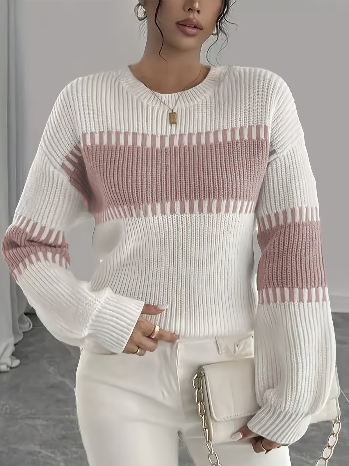 Women's color-block striped sweater – Trendy and soft