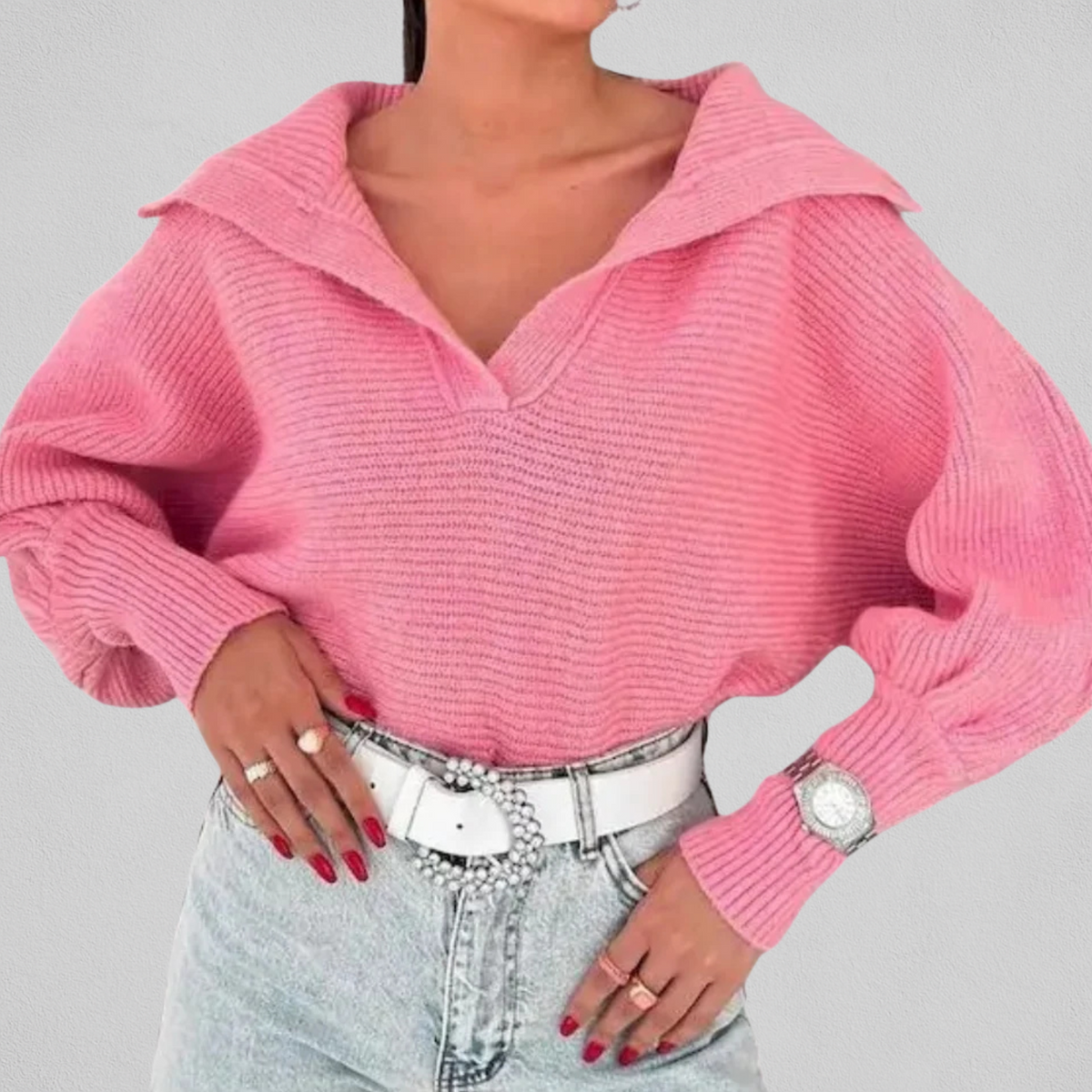 Sweater til kvinder med V-hals og rummelig pasform - Blød og nem