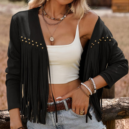 Veste femme rétro style ethnique à franges