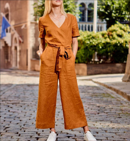 Combinaison femme color block a manches courtes coupe ample