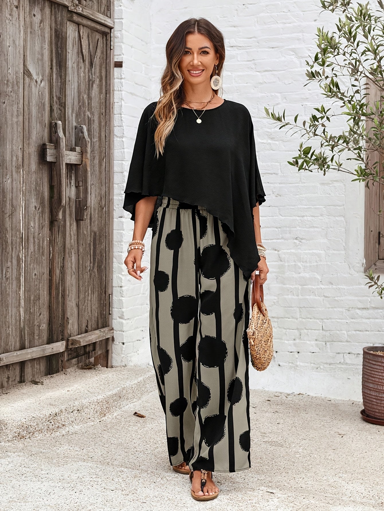 Ensemble deux pièces bohème chic – Pantalon à jambes larges, tenue élégante