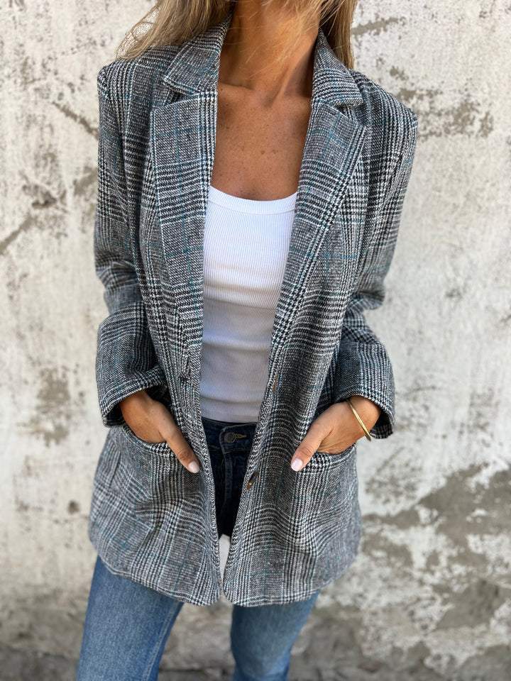 Veste Femme Oversize À Boutons Col Revers À Carreaux