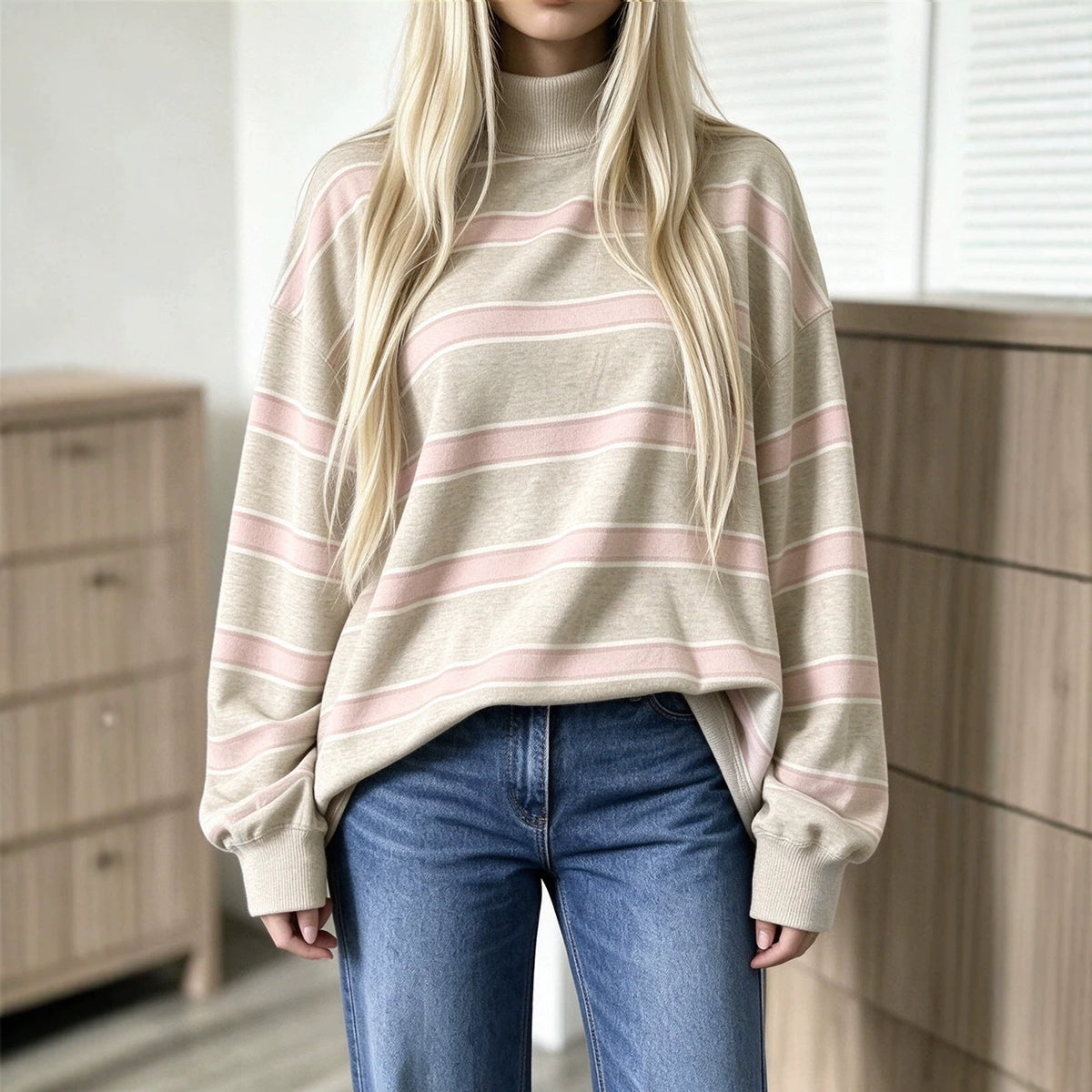 Sweatshirt femme imprimé à rayures – Décontracté et tendance