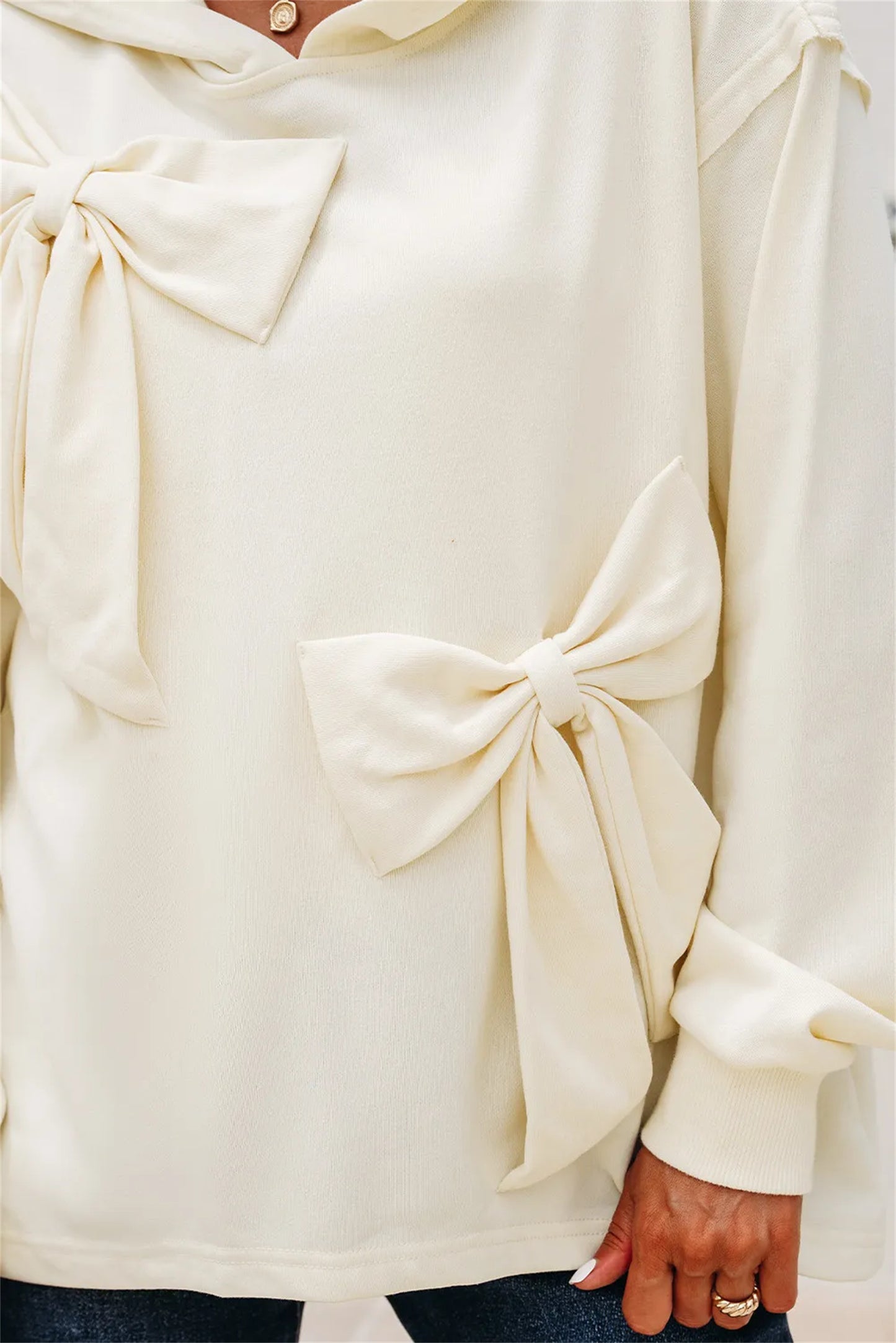 Sweat à capuche blanc pour femme avec nœud papillon – Sweatshirt uni doux et ample