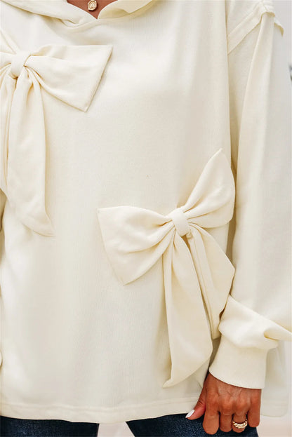 Sweat à capuche blanc pour femme avec nœud papillon – Sweatshirt uni doux et ample