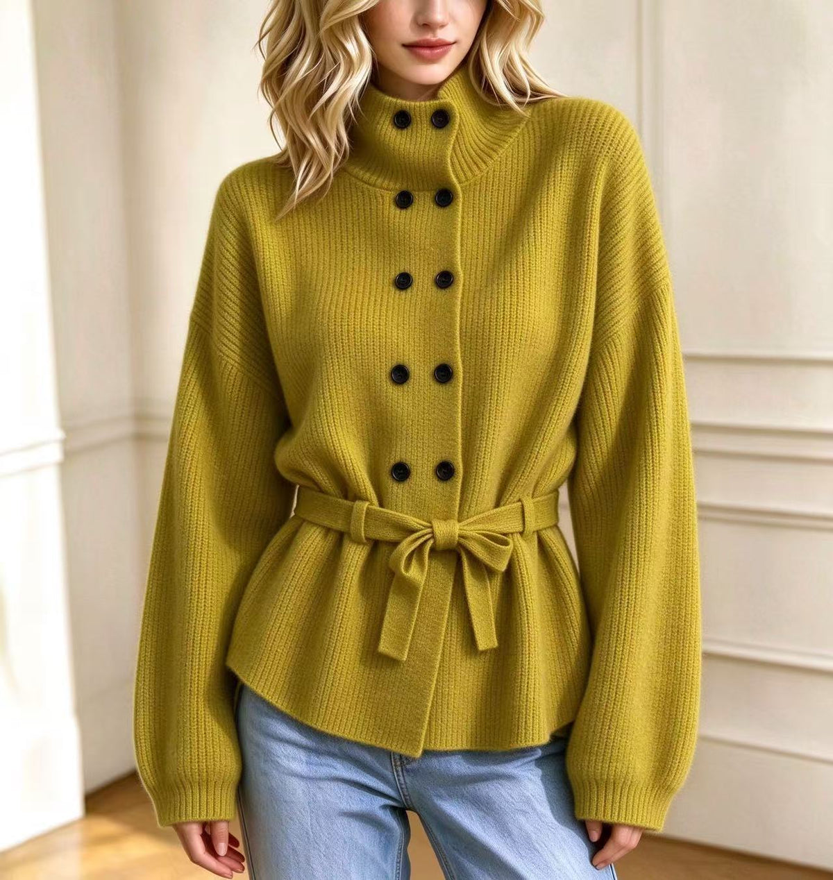 Cappotto da donna in maglia doppiopetto – Elegante e caldo