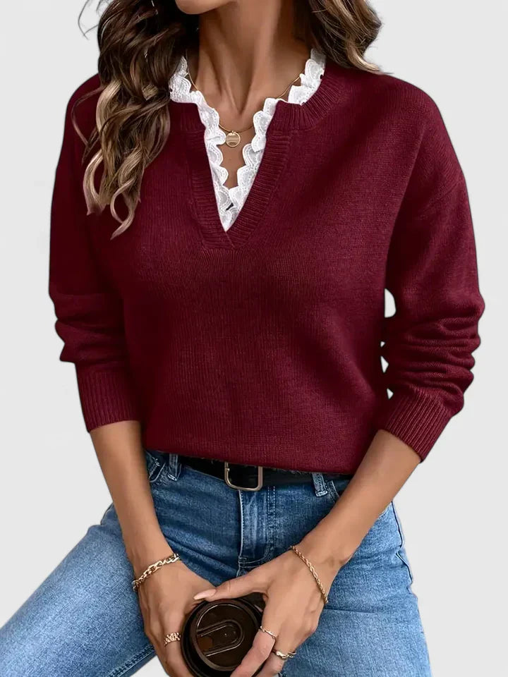 Pull en maille à col en V pour femme – Chandail décontracté à manches longues