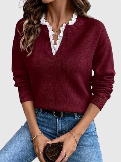 Pull en maille à col en V pour femme – Chandail décontracté à manches longues
