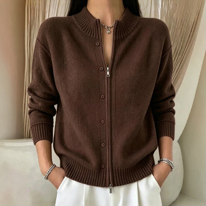 Women's zip-up crew-neck sweater - Soft and practical