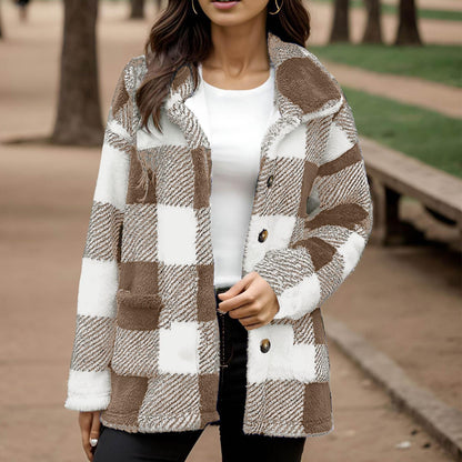 Women's plaid plush coat - Warm and practical