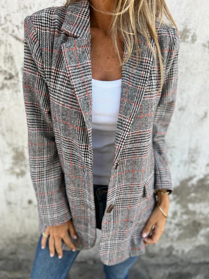 Veste Femme Oversize À Boutons Col Revers À Carreaux