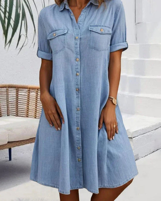 Robe Midi à Col Revers et Bouton pour Femme