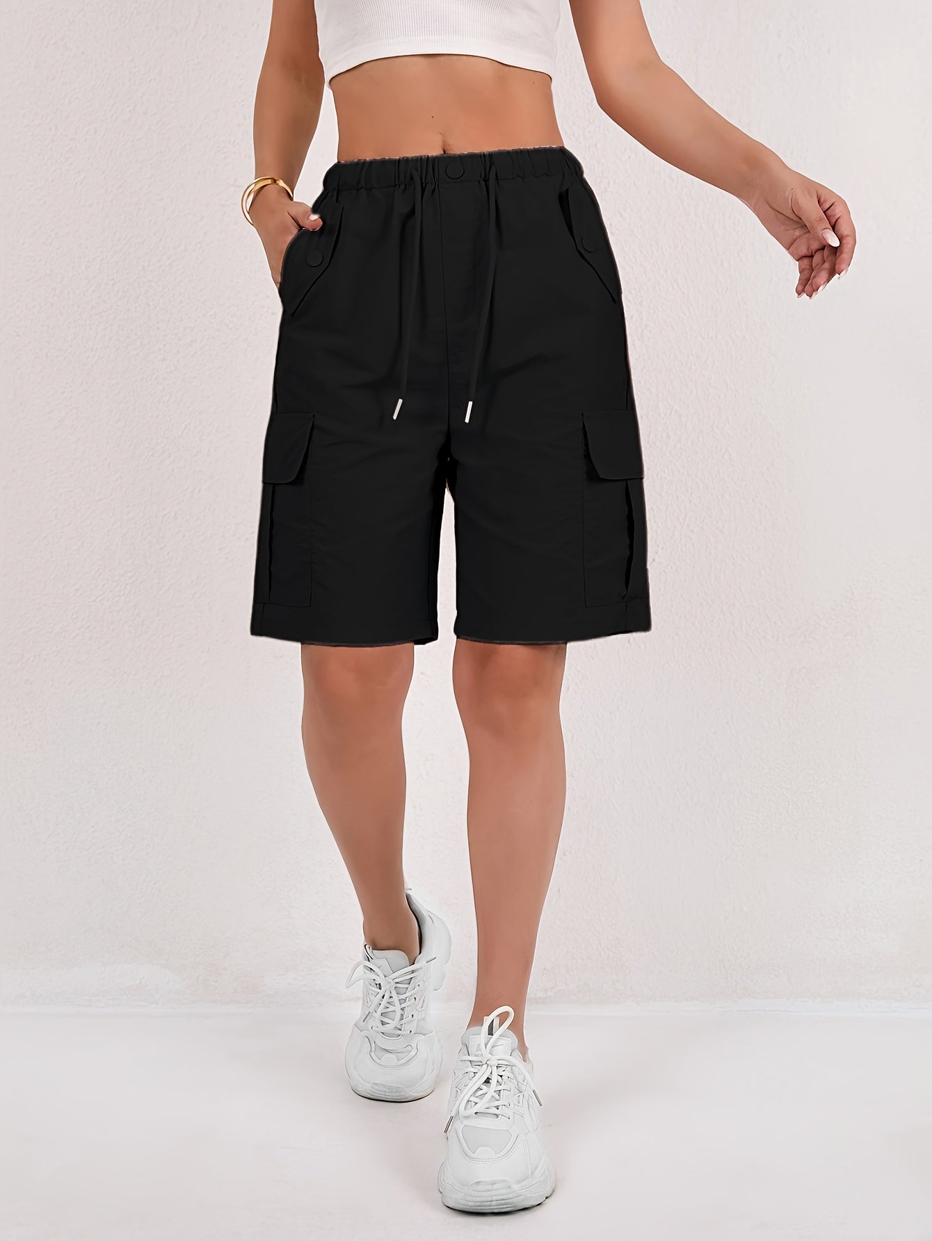 Short cargo Via rose poudré taille élastique femme