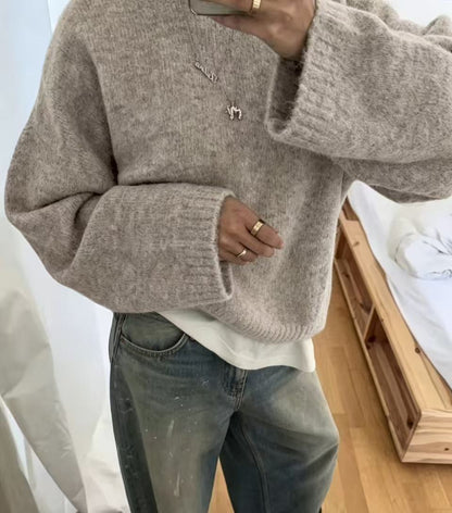 Loose-fit women's solid-color knitted sweater – Soft and easy to wear